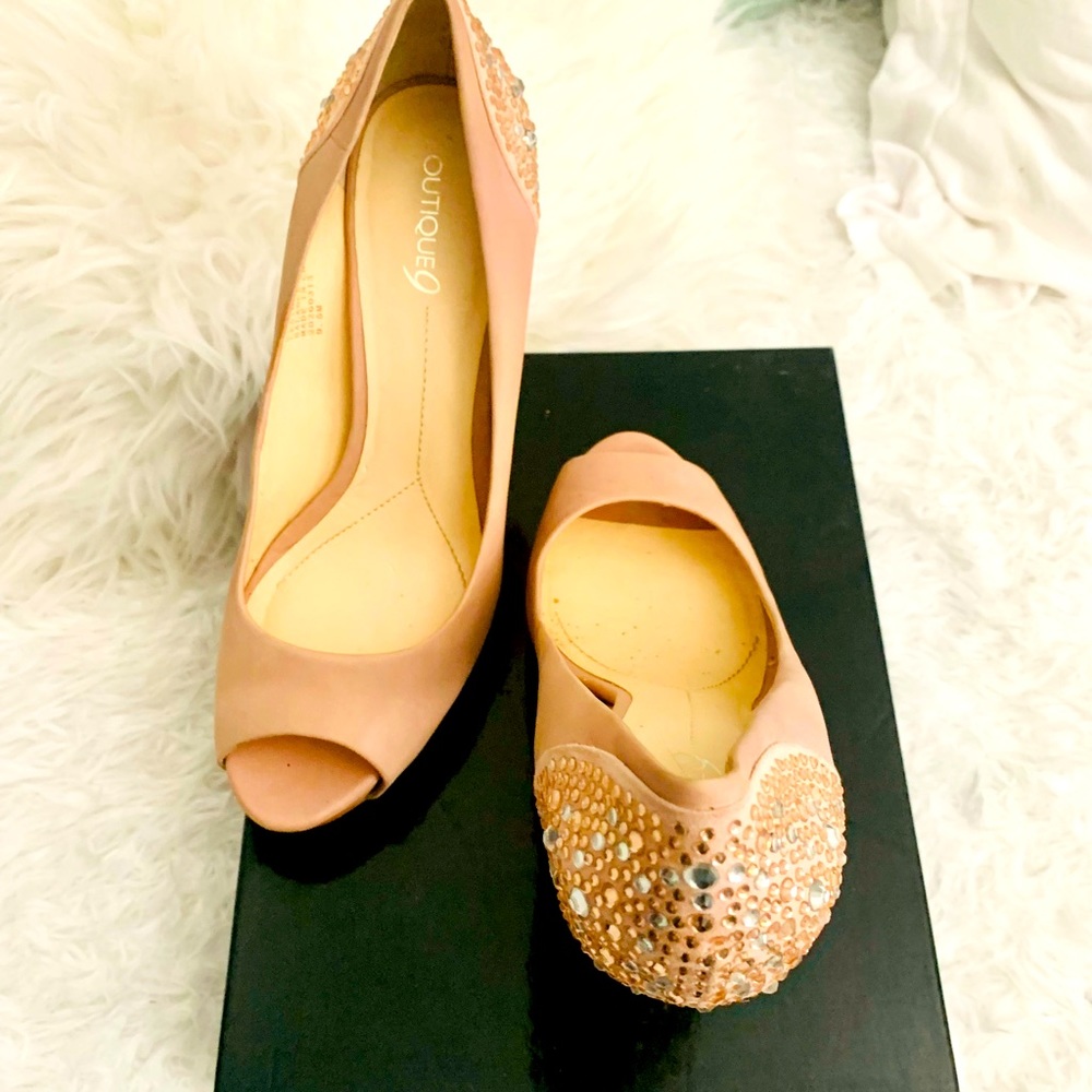 Boutique 9 Rhinestone Heel Peep Toe Leather Pump - Picture 6 of 7
